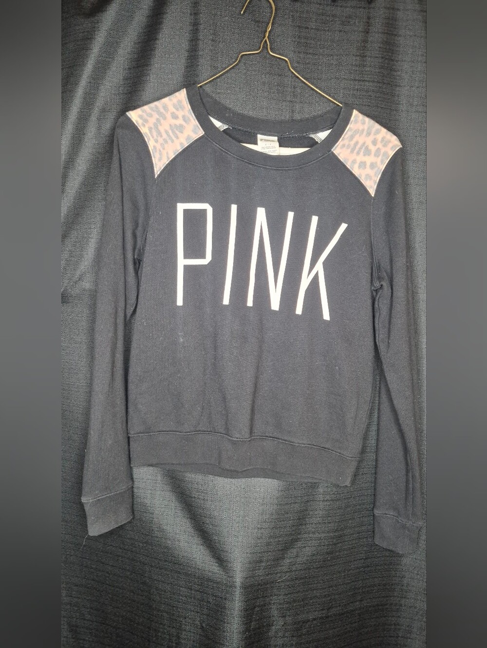 Victoria's Secret PINK Black Sweatshirt with Blush Leopard Shoulders
